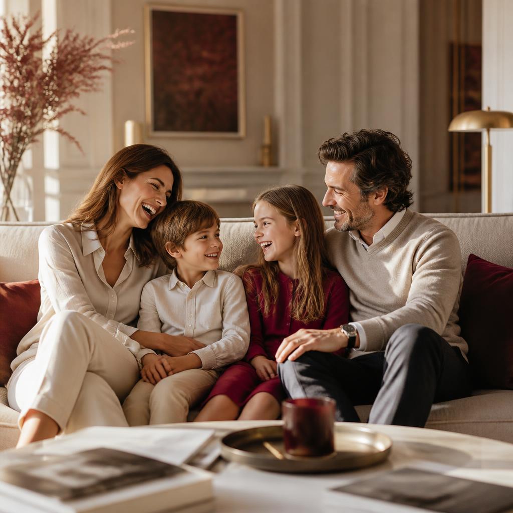 Une famille heureuse dans son salon